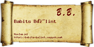 Babits Bálint névjegykártya